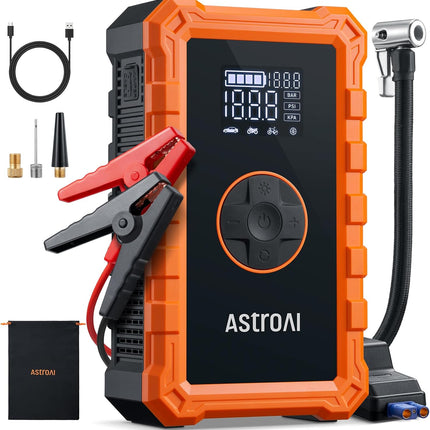 AstroAI - Arrancador portátil para auto con compresor de aire, pico de 1500 A