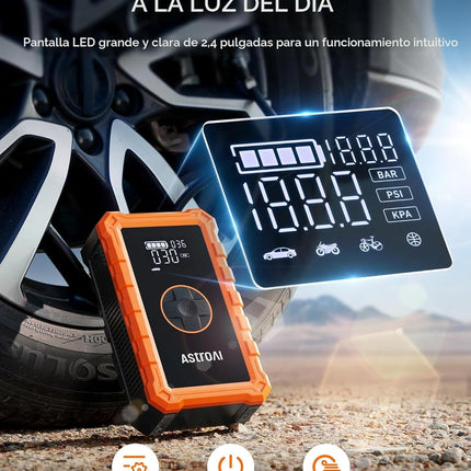 AstroAI - Arrancador portátil para auto con compresor de aire, pico de 1500 A